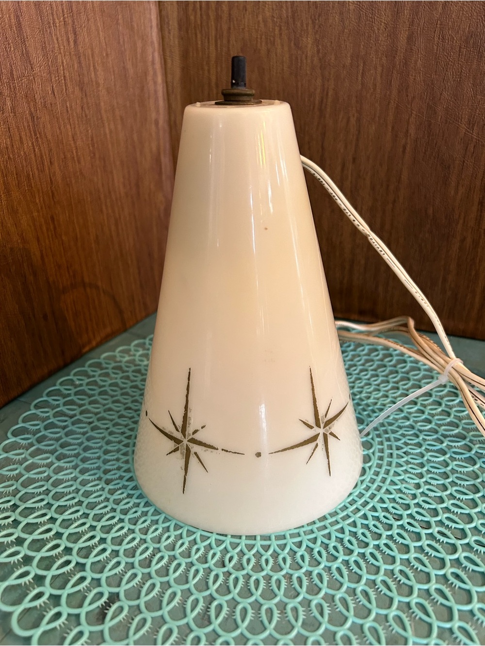 Plastic lamp shade off white atomic gold star cone for desk lamp or pole lamp